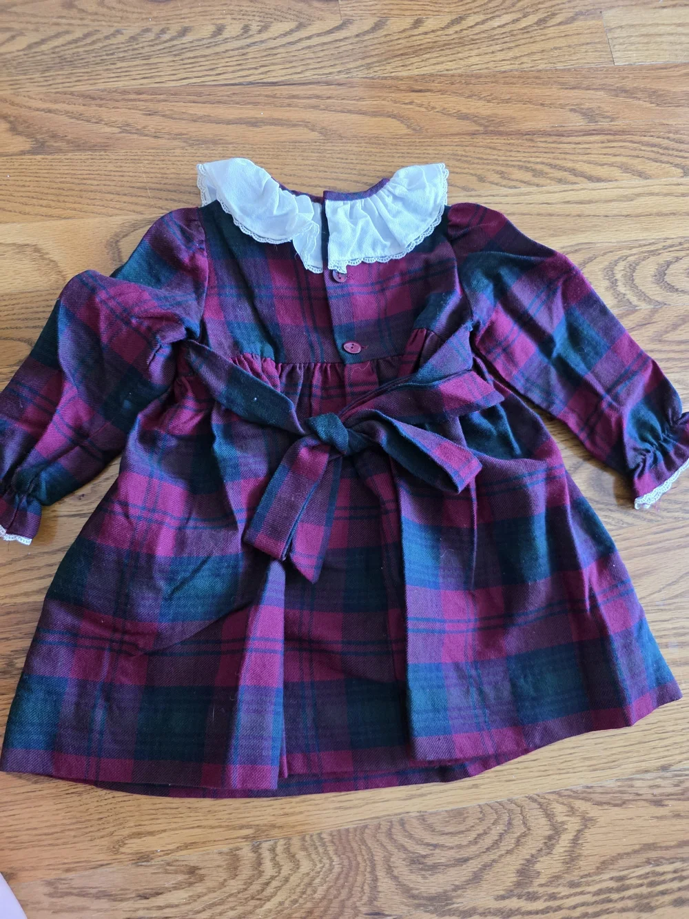 Vintage Burgundy & Forest Green Plaid Dress with White Collar
